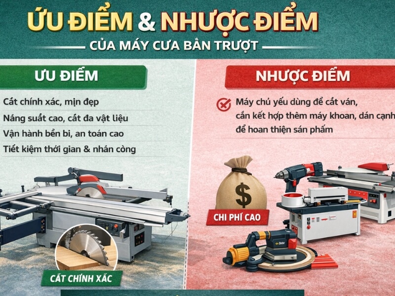 Đánh giá ưu nhược điểm khi sử dụng thiết bị cắt gỗ bàn trượt