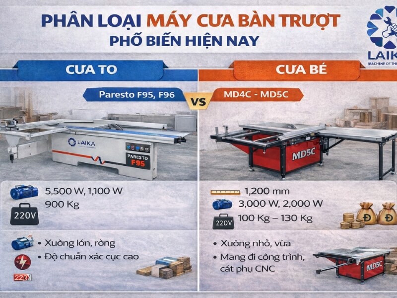 Tông hợp các dòng thiết bị cắt gỗ bàn trượt tại Laika