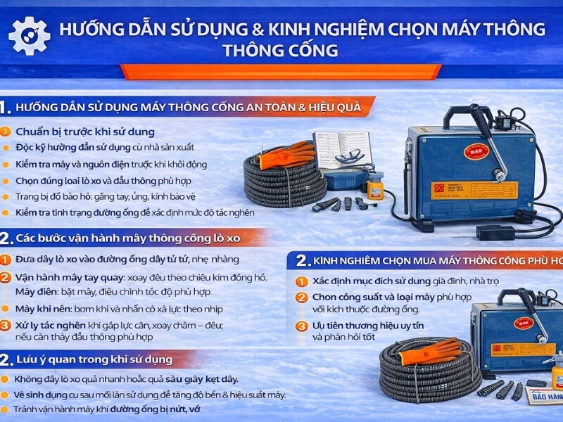 Hướng dẫn sử dụng đúng cách và kinh nghiệm lựa chọn máy thông cống phù hợp